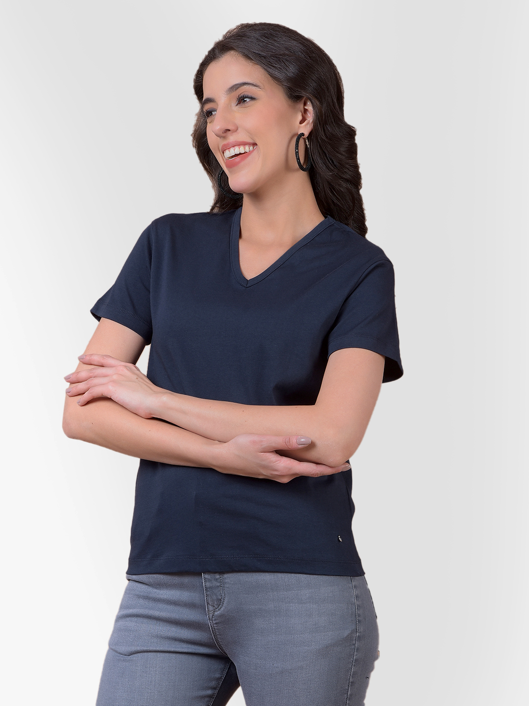 Numero Uno Women Solid Blue V-Neck T-Shirt